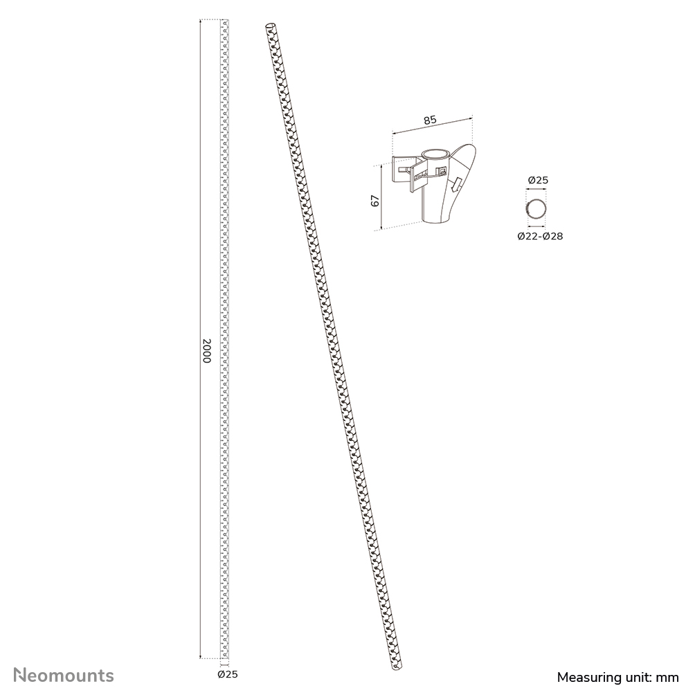 Neomounts ADS06-142BL Funda para cables - para 1-5 cables - universal